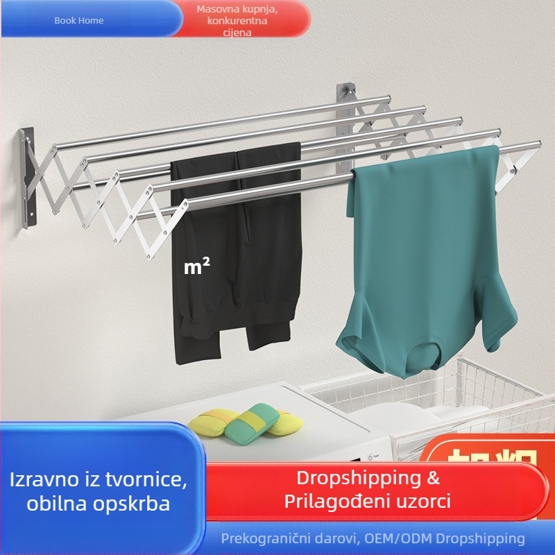 Prekogranični nevidljivi stalak za sušenje rublja, zidni sklopivi balkonski teleskopski stalak za sušenje rublja od nehrđajućeg čelika, teleskopski stalak za ručnike