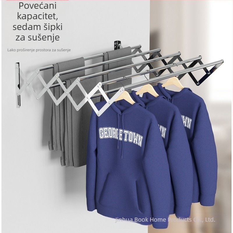 Prekogranični nevidljivi stalak za sušenje rublja, zidni sklopivi balkonski teleskopski stalak za sušenje rublja od nehrđajućeg čelika, teleskopski stalak za ručnike
