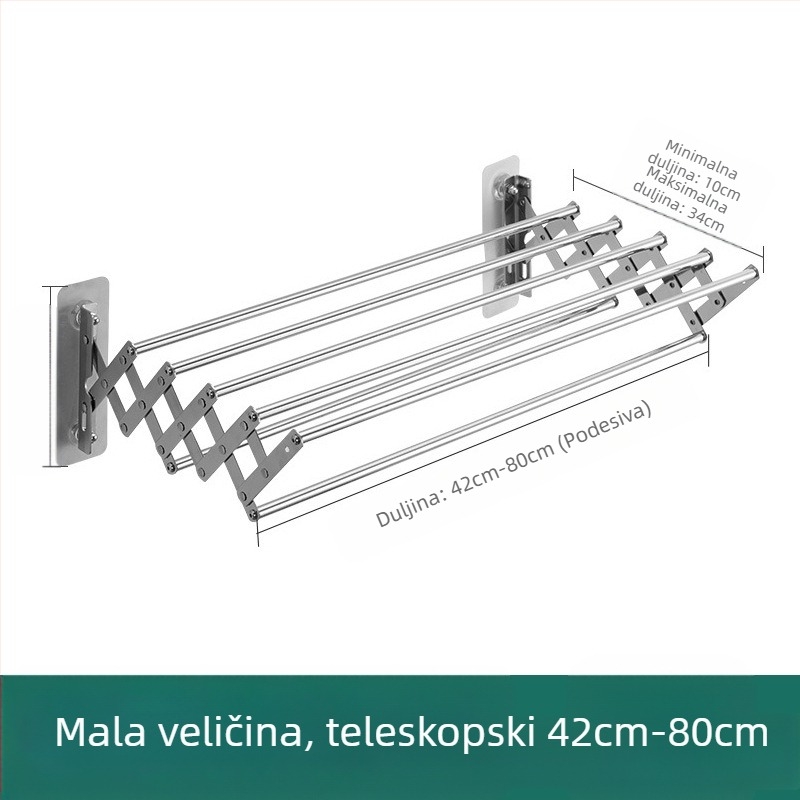 Prekogranični nevidljivi stalak za sušenje rublja, zidni sklopivi balkonski teleskopski stalak za sušenje rublja od nehrđajućeg čelika, teleskopski stalak za ručnike