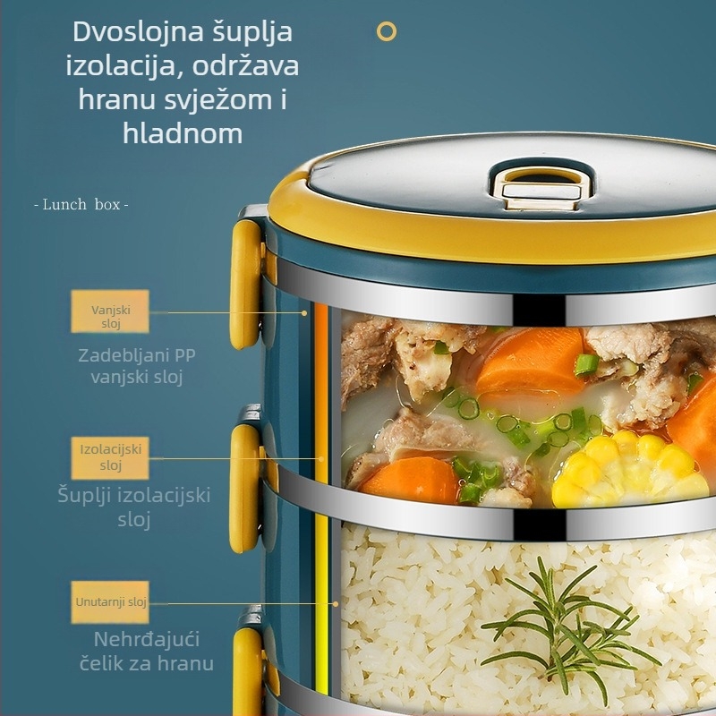 Zatvorena izolirana kutija za ručak za uredske radnike Kutija za ručak od nehrđajućeg čelika s poklopcem Kutija za ručak za mikrovalnu pećnicu za studentice