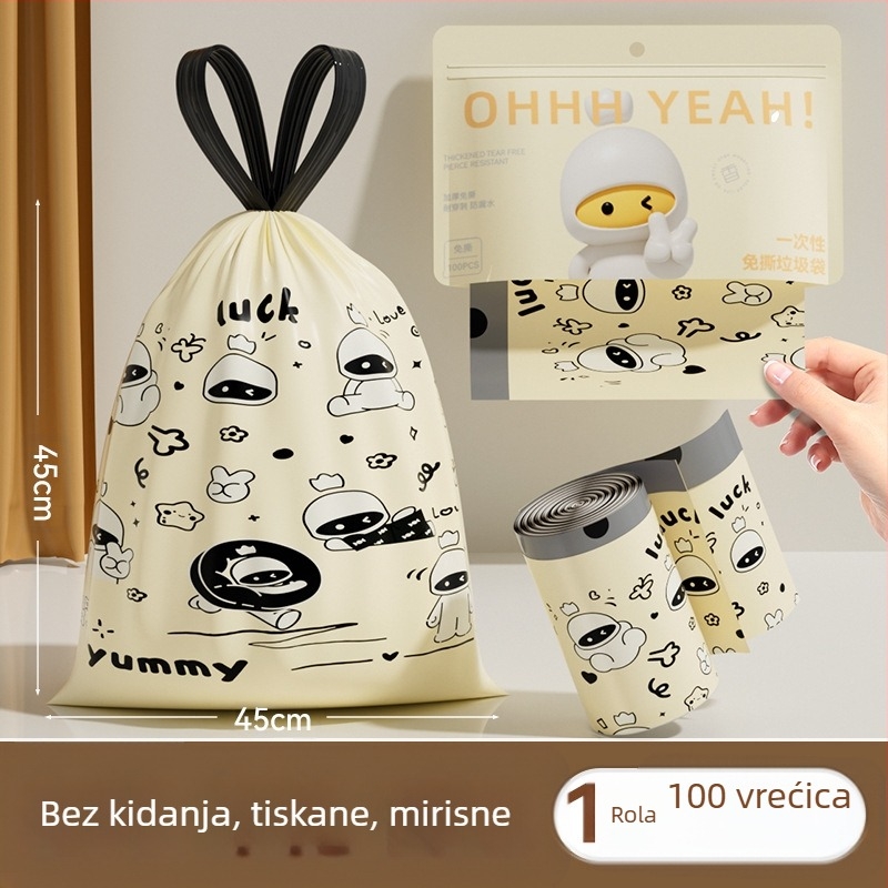 Vreće za smeće od pelina, 100 komada, kućanske vreće sa zateznim vezicama, vreće za smeće koje se ne kidaju, zadebljane i ne kidaju se lako, vreće za smeće sa zateznim vezicama