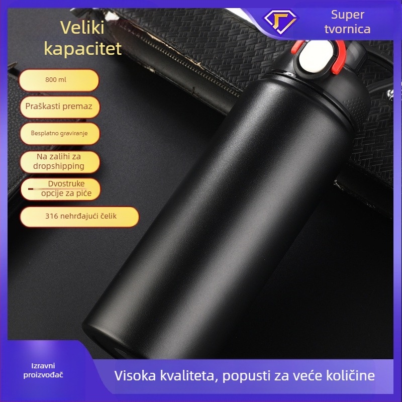 Termosica velikog kapaciteta, od nehrđajućeg čelika 316, za muškarce i žene, prijenosna, studentska, sportska, šalica za vodu, vanjska, slamka