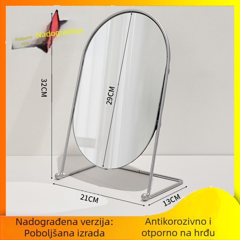 Ogledalo za šminkanje, stolno ogledalo za spavaću sobu, rotirajuće 360° ovalno ogledalo, ogledalo za toaletni stolić, visokokvalitetno uredsko ogledalo