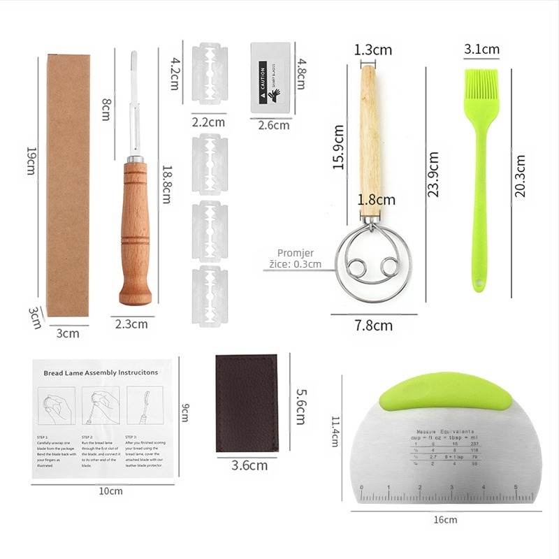 Noževi za popravak kruha od nehrđajućeg čelika, alati za pečenje, nož za rezanje tijesta s drvenom drškom, nož za rezanje bageta, nož za rezanje kruha