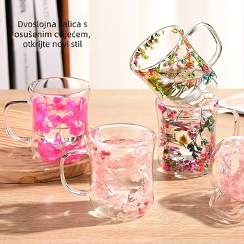 Nova prekogranična kreativna dvoslojna šalica od suhog cvijeća, uredska visokokvalitetna kreativna šalica za kavu s malim strukom za muškarce, kućna šalica za mlijeko