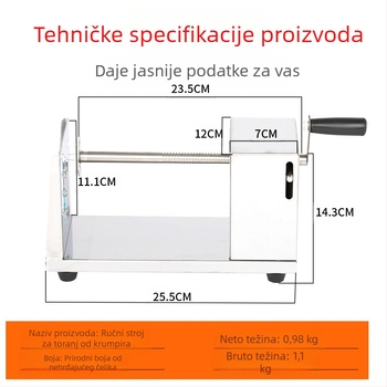 Komercijalni stroj za toranj za krumpir od nehrđajućeg čelika Ručni stroj za toranj za krumpir stroj za rezanje krumpira stroj za čips od krumpira ciklonski stroj za krumpir