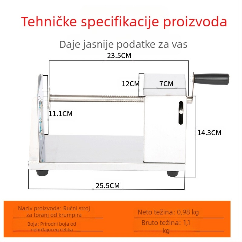 Komercijalni stroj za toranj za krumpir od nehrđajućeg čelika Ručni stroj za toranj za krumpir stroj za rezanje krumpira stroj za čips od krumpira ciklonski stroj za krumpir