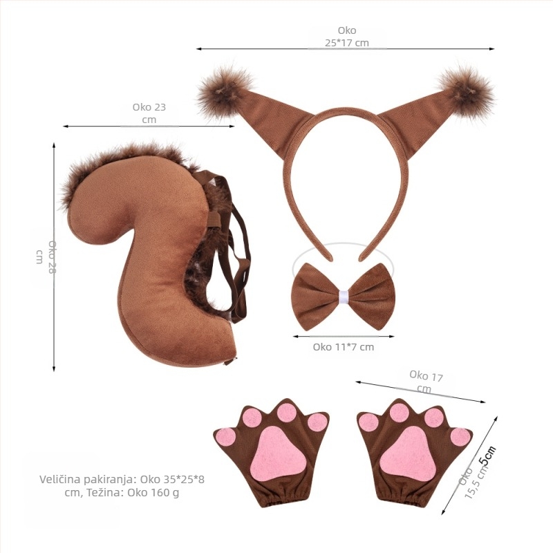 Novo odijelo za vjevericu s trakom za glavu, odijelo za vješticu, uskrsna traka za glavu s motivom životinja za djecu, crtani slatki plišani pokrivalo za glavu s loptom