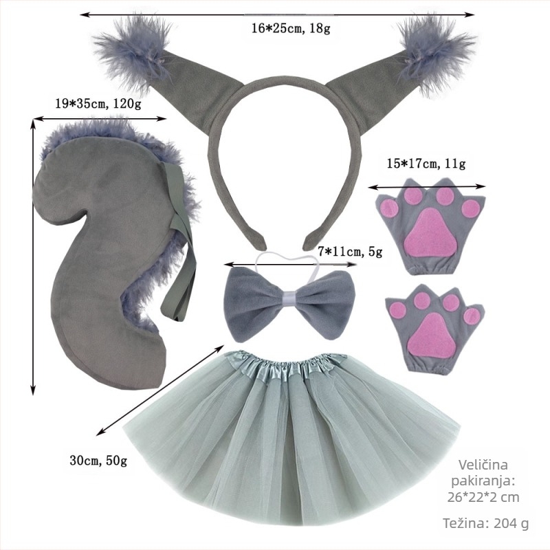 Novo odijelo za vjevericu s trakom za glavu, odijelo za vješticu, uskrsna traka za glavu s motivom životinja za djecu, crtani slatki plišani pokrivalo za glavu s loptom