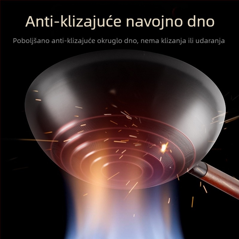 Jednodijelni starinski okrugli lonac od željeza s jezičcem, neklizajućim dnom, kućanski lonac za kuhanje, neobložen nitriranim kuhanim željeznim loncem