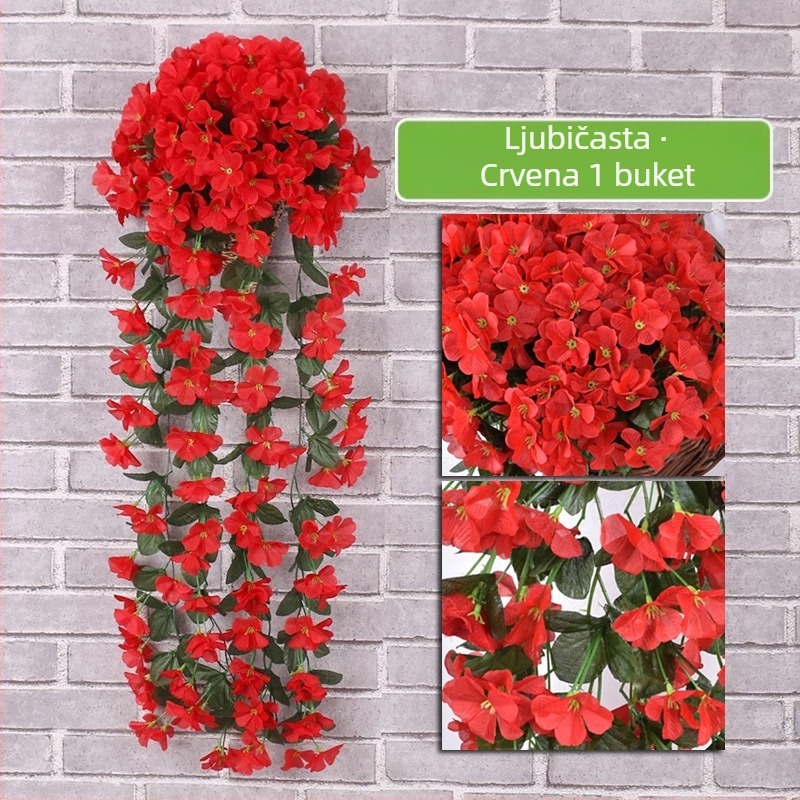 Umjetni ljubičasti zidni cvjetni ukras za dom, balkon, ograda, viseća košara za vjenčanje, lažni cvijet od ratana