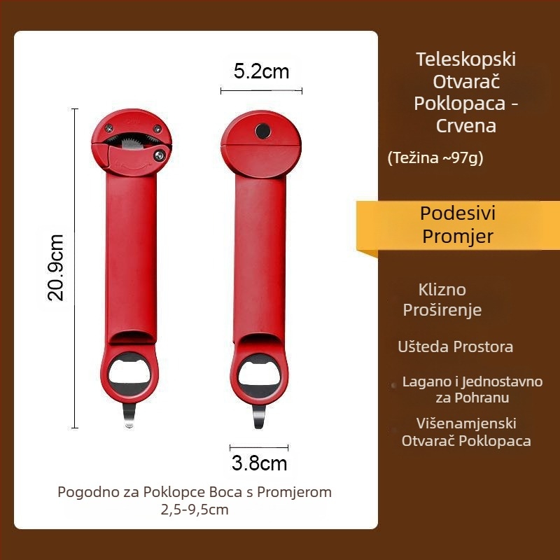 Otvarač za čepove od nehrđajućeg čelika koji štedi rad, otvarač za čepove za boce, otvarač za konzerve, otvarač za staklene čepove za konzerve, otvarač za čepove za boce