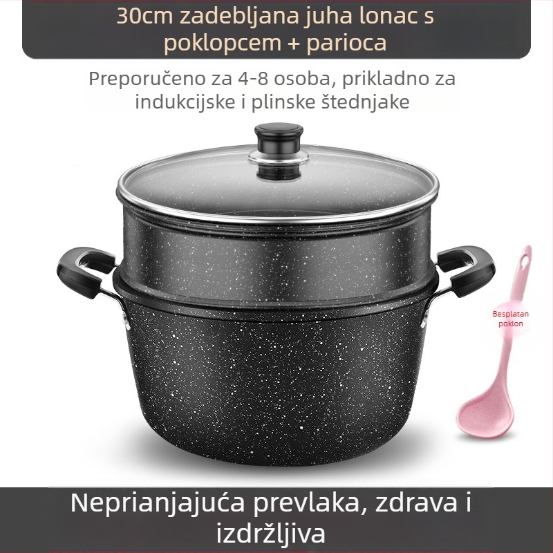 Medicinski kameni lonac za juhu, kućanski lonac s neprianjajućim slojem, univerzalni štednjak s dvostrukim uhom, lonac za varivo velikog kapaciteta, lonac za juhu, lonac za zabave