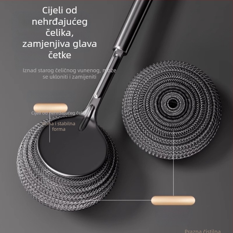 Četka za lonce od nehrđajućeg čelika, kuhinjska posebna četka za pranje lonca, čelična kuglična četka s dugom ručkom, četka za pranje posuđa, četka za čišćenje lonca, artefakt ne ispušta svilu