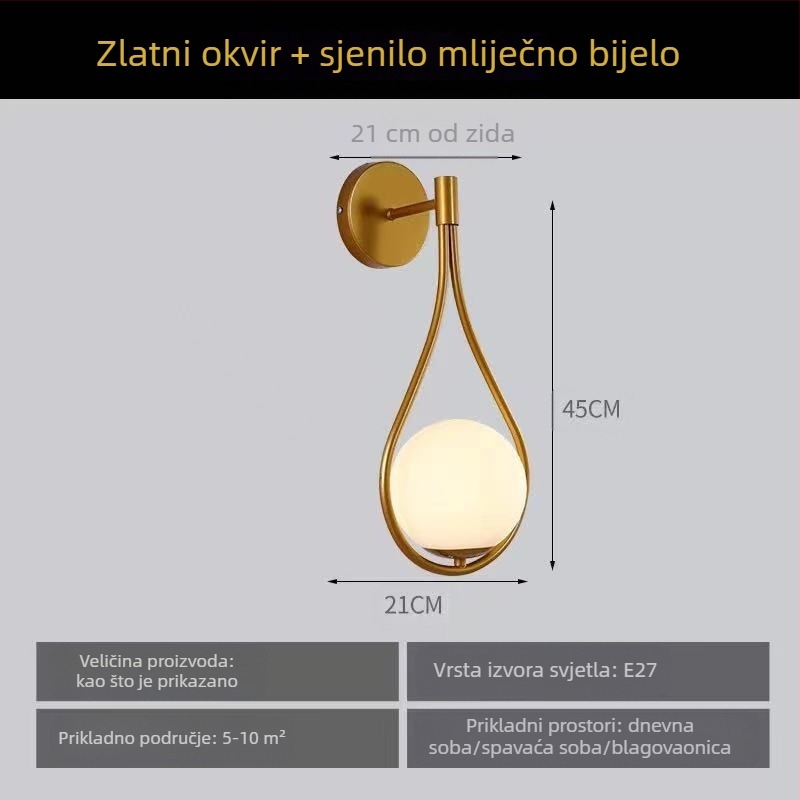 Zidna lampa u nordijskom stilu za dnevni boravak, spavaću sobu, noćnu lampu, personaliziranu, kreativnu, kovano željezo, balkon, hodnik, staklenu zidnu lampu