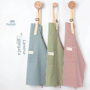 Reklamna prugasta pregača od pamuka i lana, pregača za kućanstvo, pregača za restoran, kuhinjska pregača
