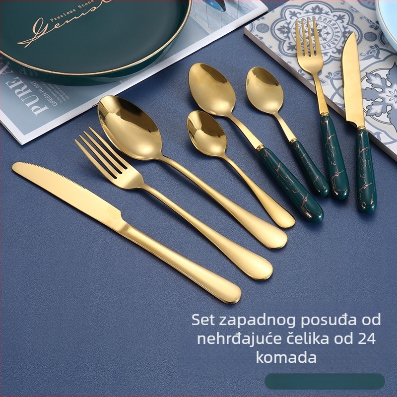 Set noževa i vilica za odrezak od nehrđajućeg čelika za prekograničnu e-trgovinu, europski stil, kućanski pribor za jelo, zapadnjački restoran, set od četiri dijela, noževa, vilica i žlica