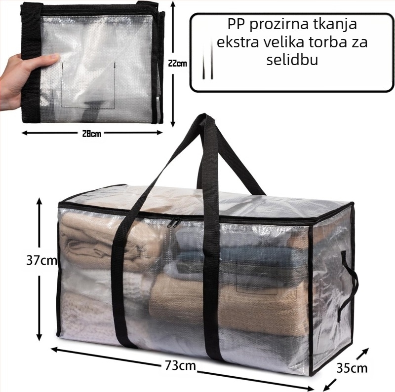 na zalihi Prozirna PP tkana vreća za selidbu Vodootporna plastična vreća za pakiranje i pohranu, putna vreća velikog kapaciteta