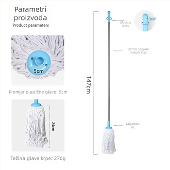 Australski poliesterski pamučni mop, koji se ne pere ručno, mokri i suhi, kućanski, okrugli upijajući mop, drveni mop za pod, staromodni mop