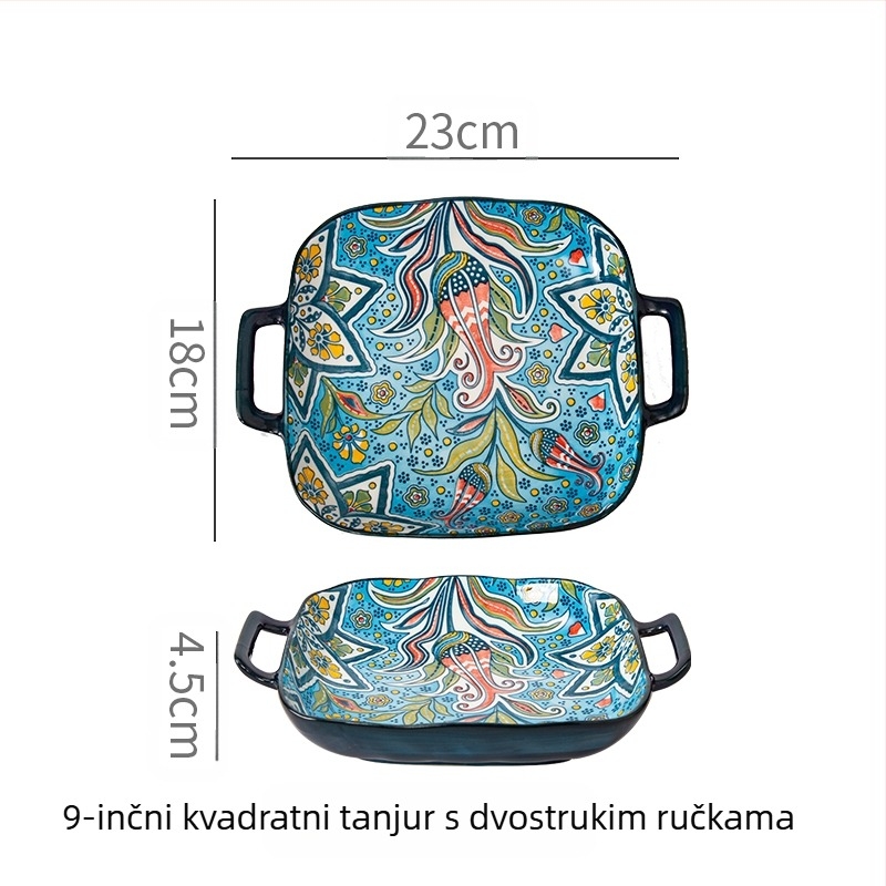 Boemski binauralni kvadratni keramički tanjur kreativna mreža za kućanstvo, voćni tanjur za testenine, pećnica, mikrovalna pećnica