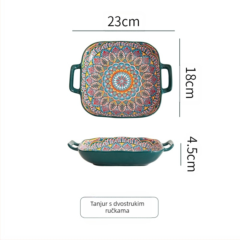 Boemski binauralni kvadratni keramički tanjur kreativna mreža za kućanstvo, voćni tanjur za testenine, pećnica, mikrovalna pećnica