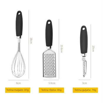 Kuhinjski gadgeti od nehrđajućeg čelika, set od 7 dijelova, otvarač za torte, otvarač za boce, mutilica za jaja, žlica za sladoled od đumbira i naribanog đumbira