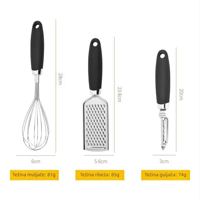 Kuhinjski gadgeti od nehrđajućeg čelika, set od 7 dijelova, otvarač za torte, otvarač za boce, mutilica za jaja, žlica za sladoled od đumbira i naribanog đumbira