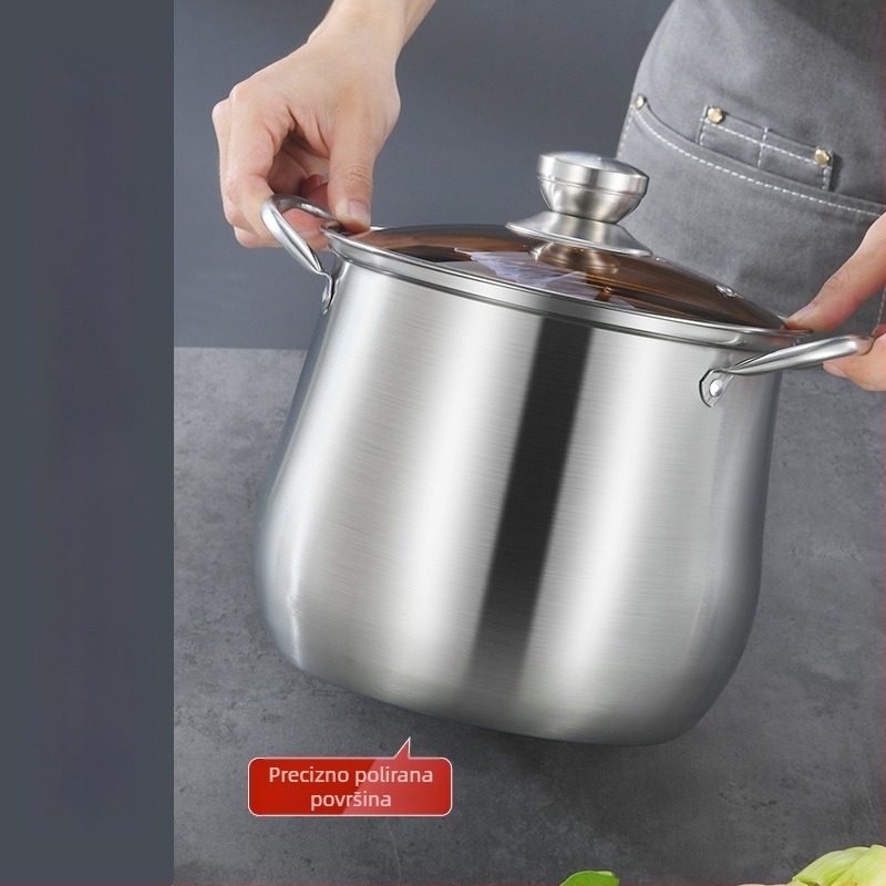 Lonac za juhu od nehrđajućeg čelika s dvostrukim dnom, zaobljeni visoki lonac za juhu, izravna opskrba tvornice, poklon lonac od nehrđajućeg čelika velikog kapaciteta