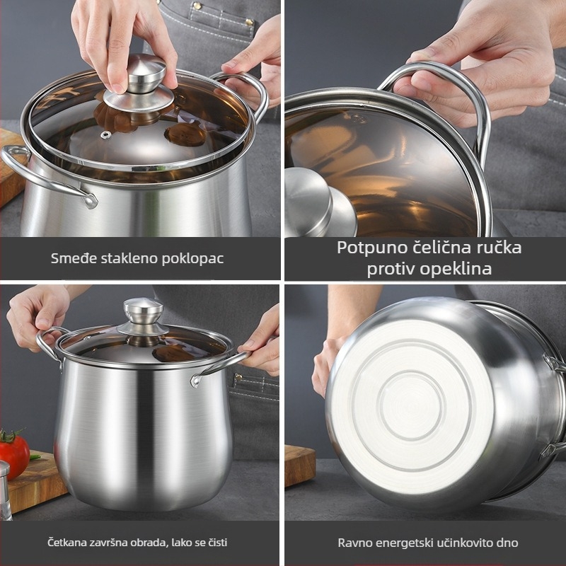 Lonac za juhu od nehrđajućeg čelika s dvostrukim dnom, zaobljeni visoki lonac za juhu, izravna opskrba tvornice, poklon lonac od nehrđajućeg čelika velikog kapaciteta