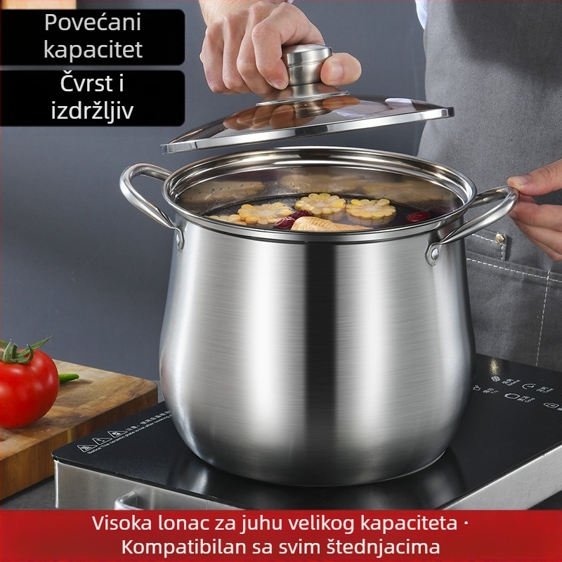 Lonac za juhu od nehrđajućeg čelika s dvostrukim dnom, zaobljeni visoki lonac za juhu, izravna opskrba tvornice, poklon lonac od nehrđajućeg čelika velikog kapaciteta