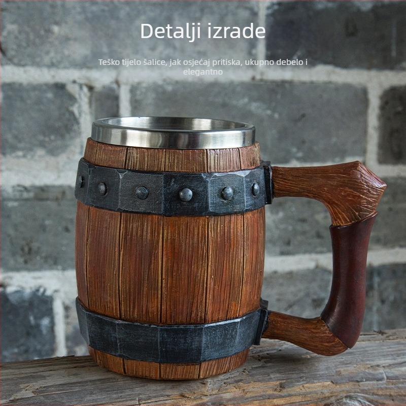 Kreativna osobnost Drvena bačva Smola Pivska čaša Kreativna Ručno Izrađena Imitacija Drvene Pivske Čaše Od Nehrđajućeg Čelika Velikog Kapaciteta Barska Čaša za Vodu
