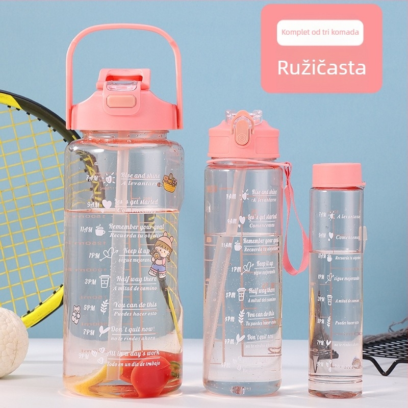 Prekogranična sportska šalica za vodu, ljetna šalica velikog kapaciteta, set od tri dijela, šalica za čajnik sa slamkom, svemirska šalica, plastična šalica na veliko