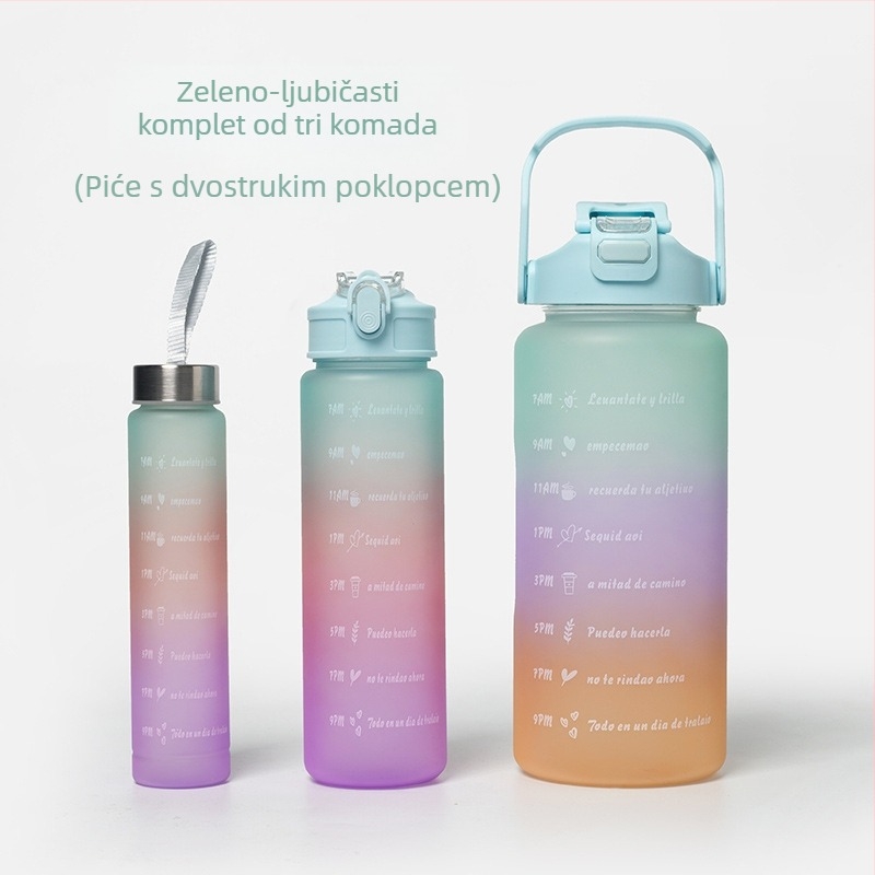 Prekogranična sportska šalica za vodu, ljetna šalica velikog kapaciteta, set od tri dijela, šalica za čajnik sa slamkom, svemirska šalica, plastična šalica na veliko