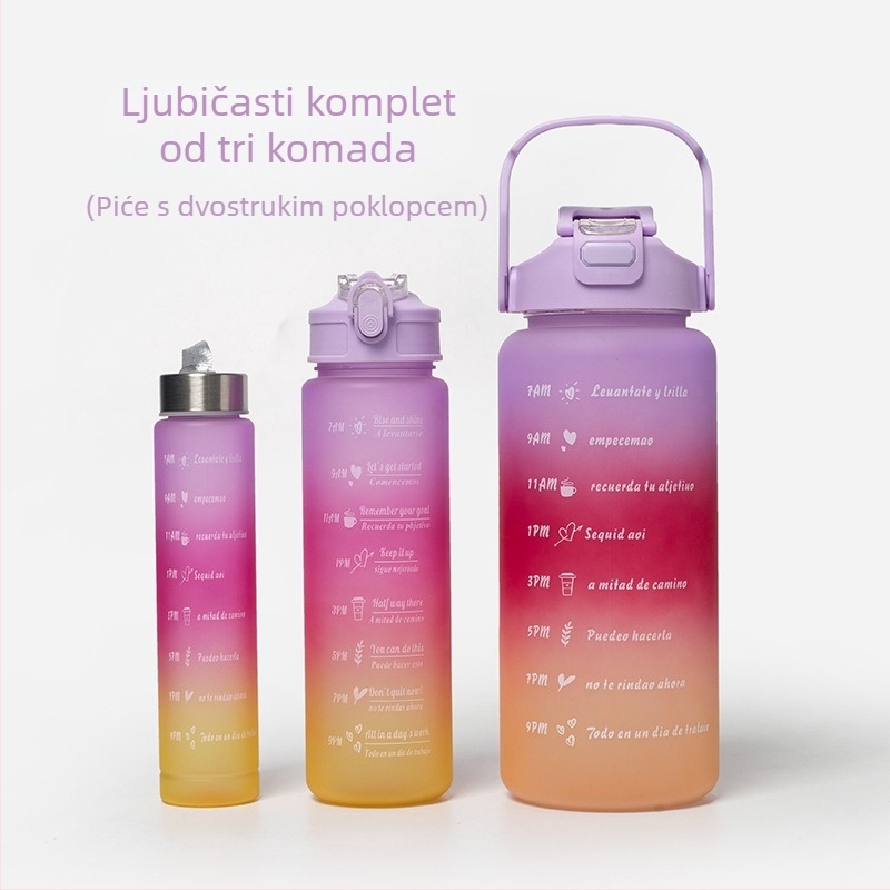 Prekogranična sportska šalica za vodu, ljetna šalica velikog kapaciteta, set od tri dijela, šalica za čajnik sa slamkom, svemirska šalica, plastična šalica na veliko