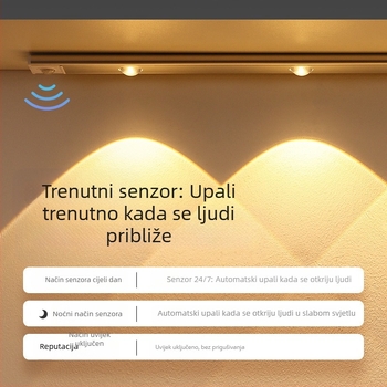 Pametna LED svjetlosna traka sa senzorom ljudskog tijela, punjiva samoljepljiva svjetlosna traka za ormar, vinski ormarić, prijenosna svjetlosna traka