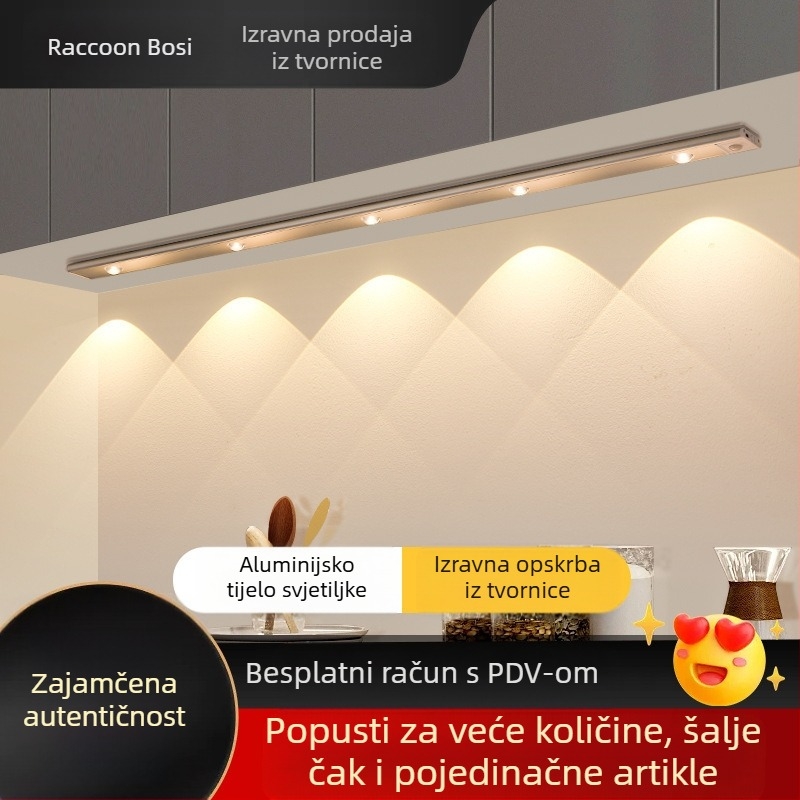 Pametna LED svjetlosna traka sa senzorom ljudskog tijela, punjiva samoljepljiva svjetlosna traka za ormar, vinski ormarić, prijenosna svjetlosna traka