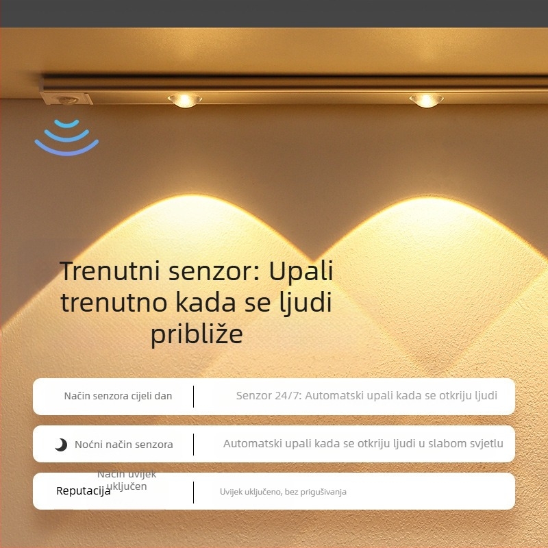 Pametna LED svjetlosna traka sa senzorom ljudskog tijela, punjiva samoljepljiva svjetlosna traka za ormar, vinski ormarić, prijenosna svjetlosna traka