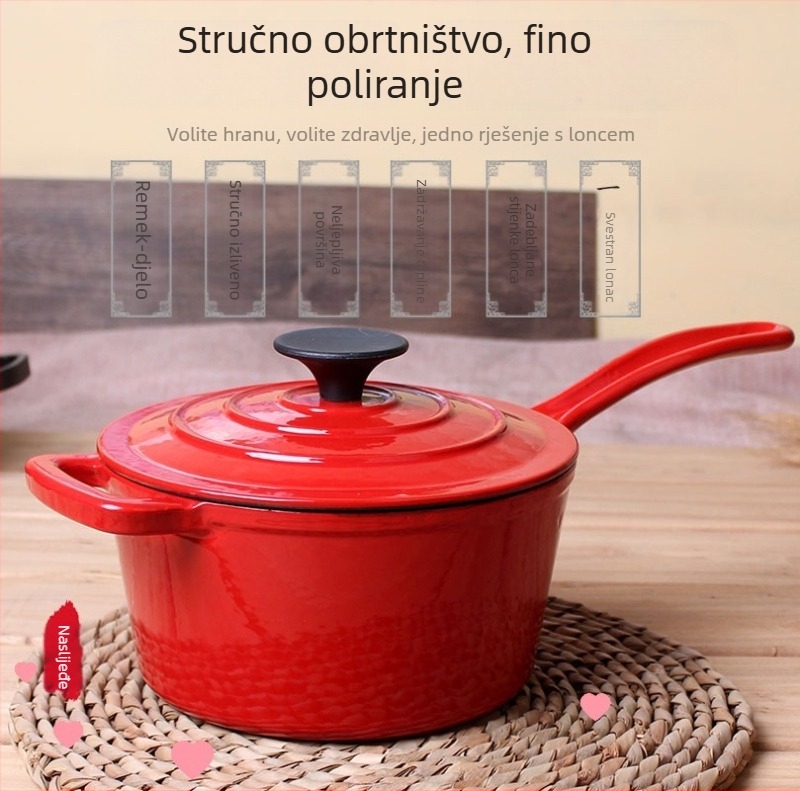 Lijevano željezo, lončić za juhu od vanjske trgovine, okrugli španjolski lonac s plodovima mora, pirjani vrući lonac, indukcijsko kuhalo 23/30 cm, crveni prah
