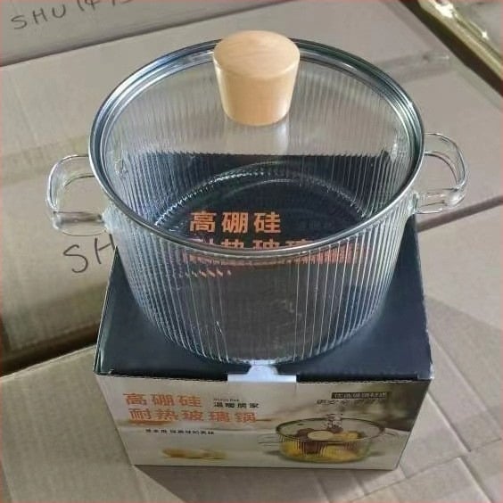 Lonac za prugasto varivo s medvjeđim uzorkom, zadebljani veliki kapacitet, dvostruka ručka, prozirni stakleni lonac za mlijeko, zdjela za instant rezance, visokovrijedni stakleni lonac