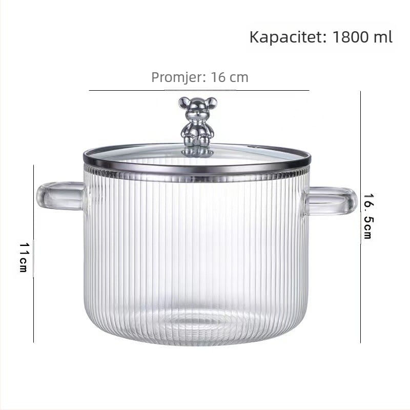 Lonac za prugasto varivo s medvjeđim uzorkom, zadebljani veliki kapacitet, dvostruka ručka, prozirni stakleni lonac za mlijeko, zdjela za instant rezance, visokovrijedni stakleni lonac
