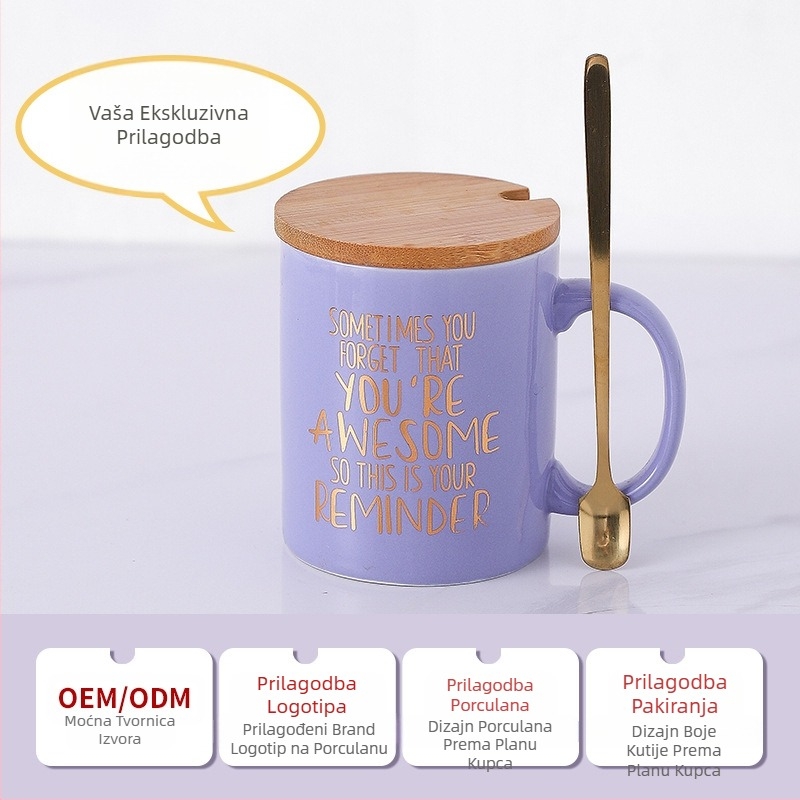 Amazonska prekogranična keramička šalica s poklopcem od bambusa i drveta i žlicom, poklon za šalicu za kavu, visoka vrijednost boje, poklon za Majčin dan