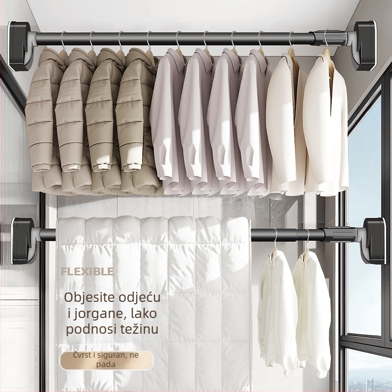 Teleskopska šipka za sušenje za balkon bez bušenja, kućna zavjesa, pričvršćivanje cijevi od nehrđajućeg čelika, jedna hladna zaštita od odjeće