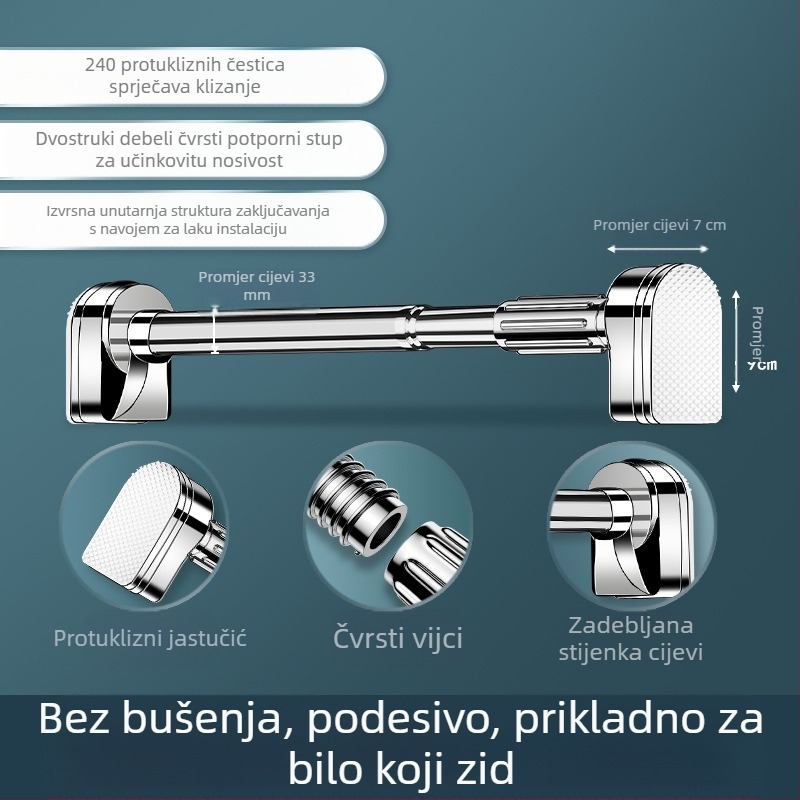Teleskopska šipka za sušenje za balkon bez bušenja, kućna zavjesa, pričvršćivanje cijevi od nehrđajućeg čelika, jedna hladna zaštita od odjeće