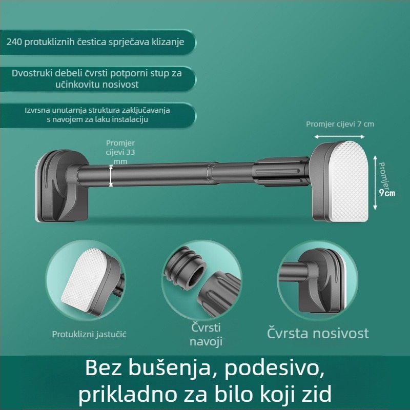 Teleskopska šipka za sušenje za balkon bez bušenja, kućna zavjesa, pričvršćivanje cijevi od nehrđajućeg čelika, jedna hladna zaštita od odjeće