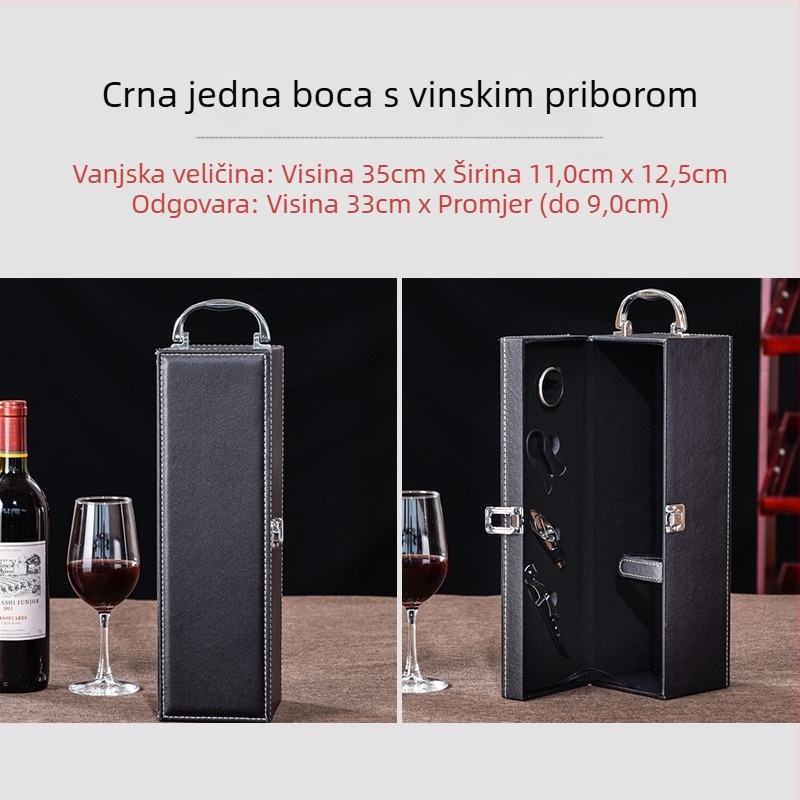 Poklon kutija za crno vino, pojedinačna, 2 para kožne kutije, visokokvalitetna prazna kutija za vino, kutija za vino, vrhunska