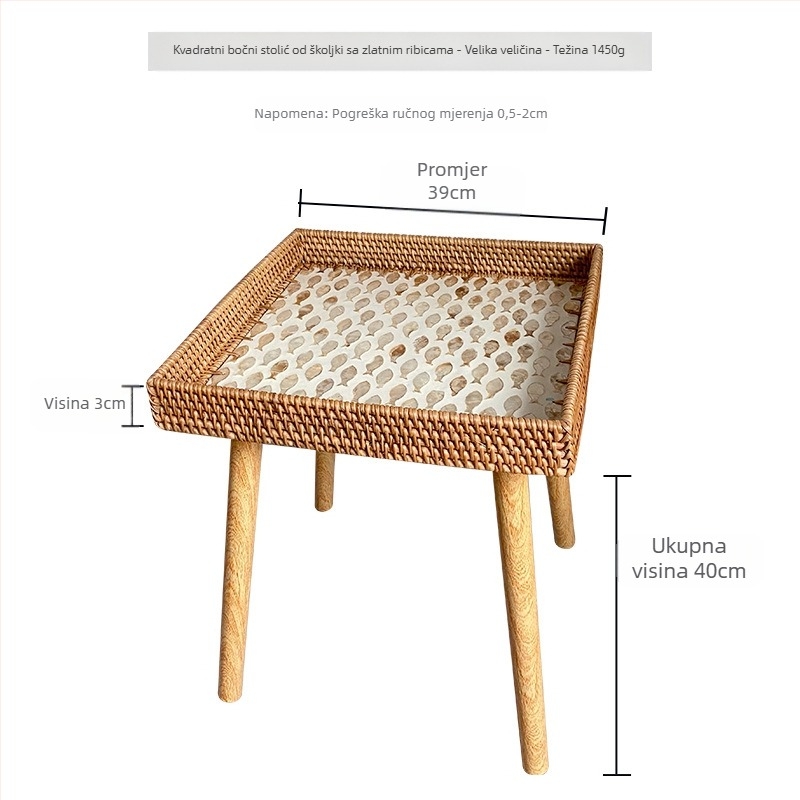 Ručno pleteni šareni višestilski pladanj od ratana s nogama, kućanski visokokvalitetni lagani luksuzni pladanj s školjkom, mali bočni stolić