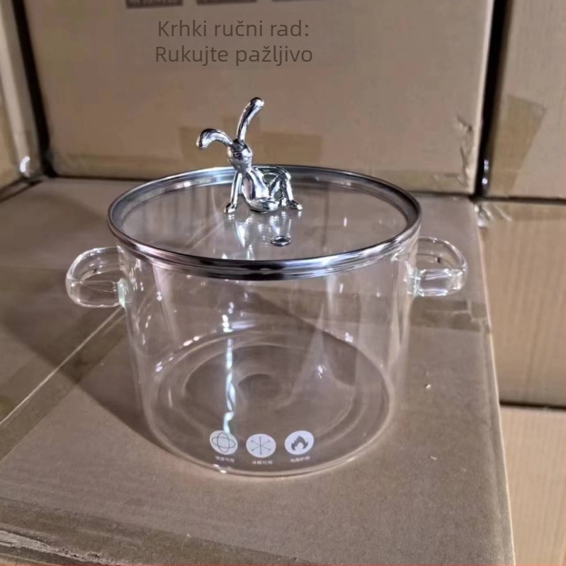 Lonac od borosilikatnog stakla, pogodan za električne keramičke štednjake, zdjelu za rezance s dvostrukom ručkom, lonac za juhu, lonac za kuhanje, emajlirani lonac