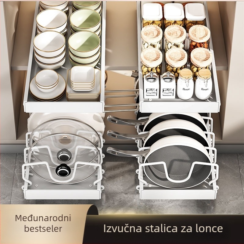 Stalak za poklopce kuhinjskih lonaca, podesivi stalak za lonce, radni ormarić, tanjur za suđe, izvlačni stalak za odlaganje