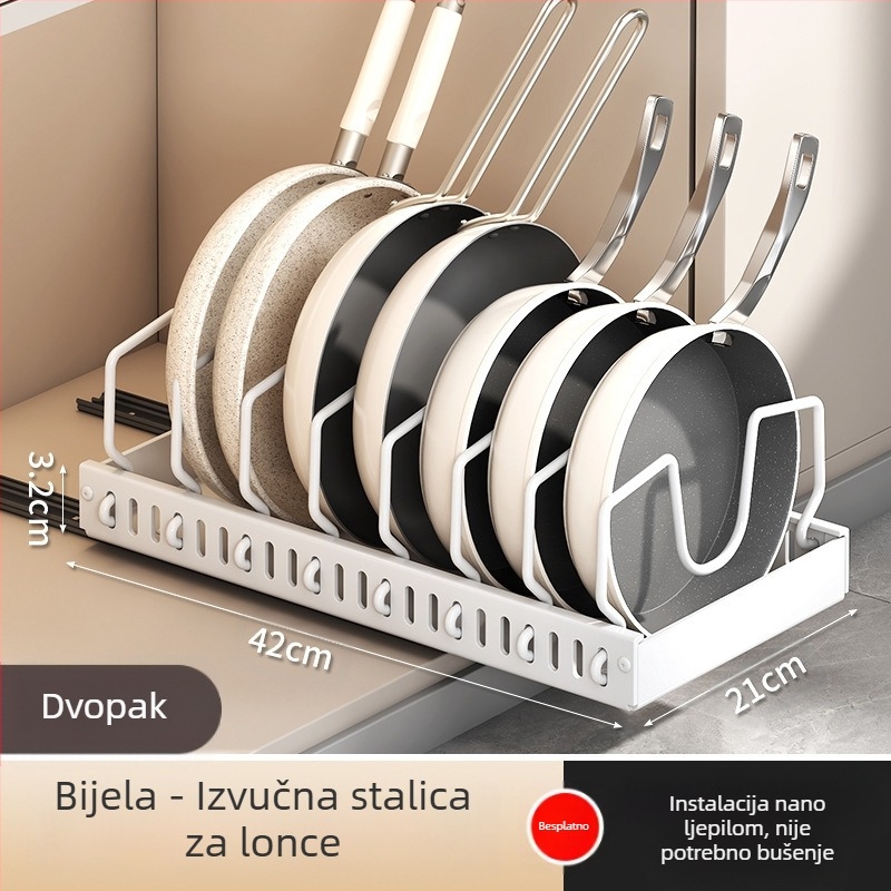 Stalak za poklopce kuhinjskih lonaca, podesivi stalak za lonce, radni ormarić, tanjur za suđe, izvlačni stalak za odlaganje