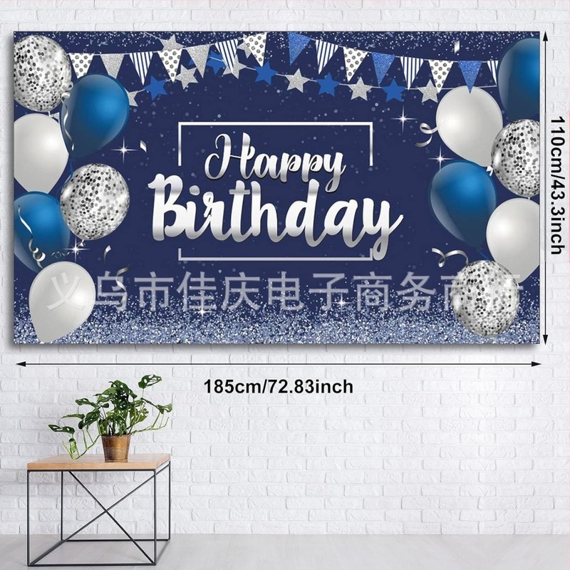 Prekogranična rođendanska zabava Plavi srebrni banner Sretan rođendan Balon Zvjezdani zidni ukras Pozadinska tkanina